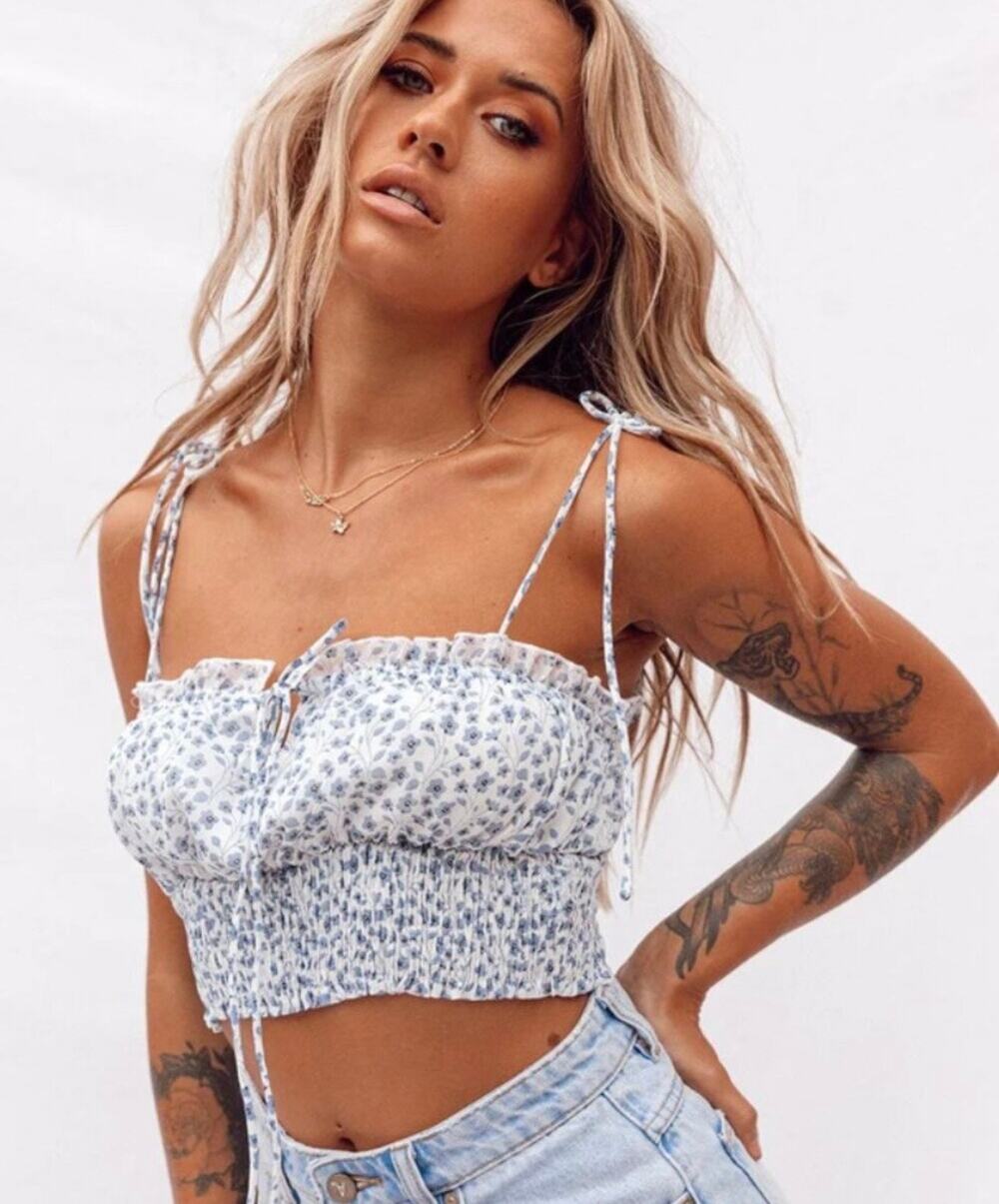 Princess Polly Bernita Floral Crop Top US 0 Coquette Boho Smocking Feminine